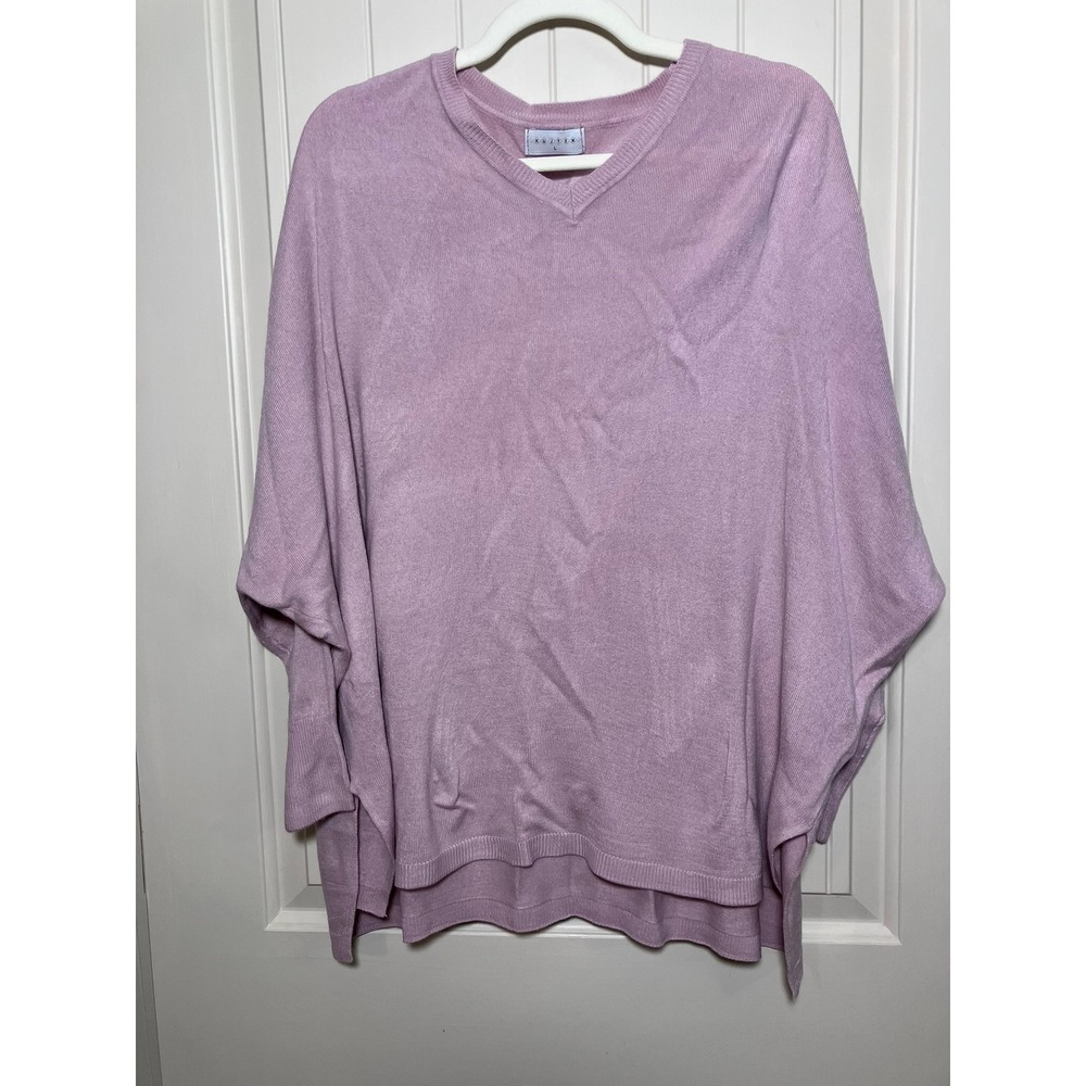 Womens Large V-Neck Oversized Sweater Lavender Pink Batwing Sleeve